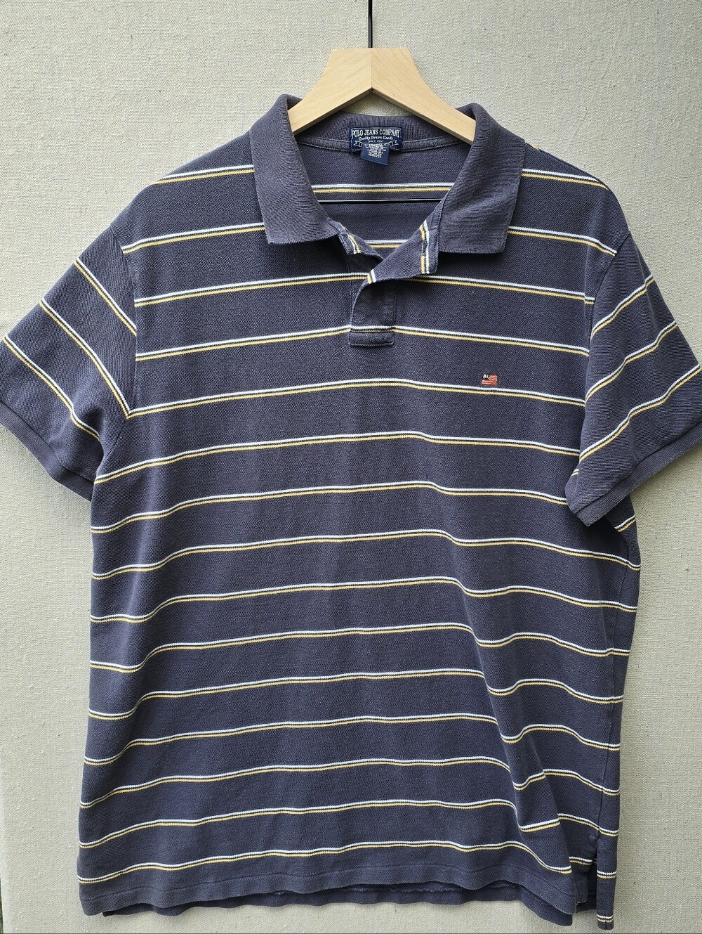 Vintage Polo Jeans Company Striped Polo Shirt XXL Gray Yellow Ralph Lauren